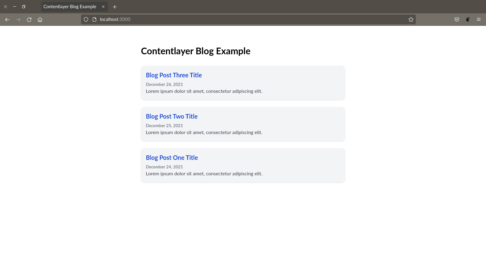 Example blog localhost preview on the browser.